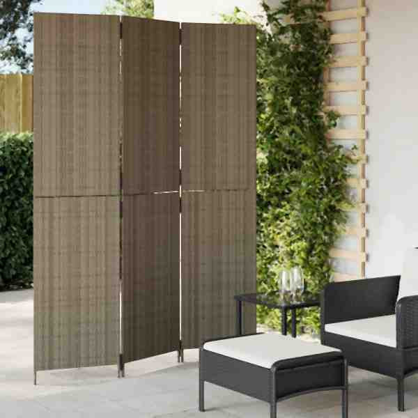 vidaXL Paravent 3-tlg. Grau Poly Rattan, 365358, 8721012244009