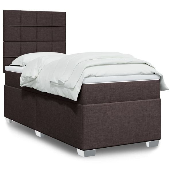 vidaXL Boxspringbett mit Matratze Dunkelbraun 90x200 cm Stoff, 3292674