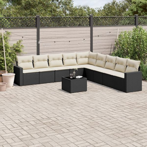 vidaXL 10-teilig Garten-Sofagarnitur mit Kissen Schwarz Poly Rattan, 3251433