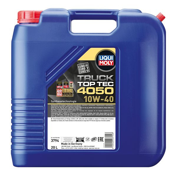 LIQUI MOLY Motoröl Top Tec Truck 4050 10W-40, Kanister Kunststoff, VE: 20 Liter, 3794