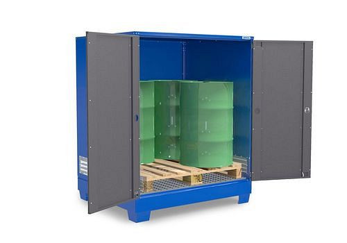 DENIOS SteelSafe Gefahrstoffdepot D4, mit Türen, für 4 Fässer auf Chemiepalette, 220 l, 291038