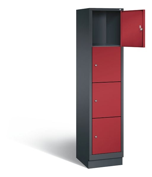 C+P Schließfachschrank Evolo, H1800xB420xT500mm, Farbe: Schwarzgrau / Rubinrot, 48020-124 S10107
