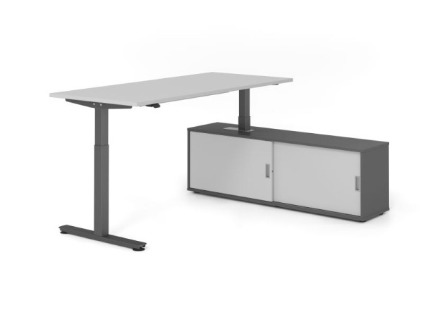 Hammerbacher Schreibtisch XMST19, 180x80cm, Platte: Grau, T-Fuß Gestell Graphit, Höhe: 71 - 120 cm, Graphit / Grau, VXMST19SB/5/G/G/5