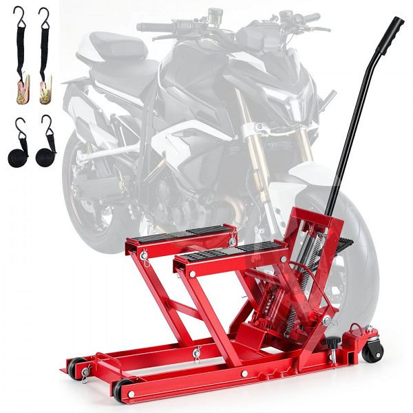 VEVOR Motorradhebebühne Hydraulisch 680 kg, Höhenverstellbar 115–385 mm, 4 Räder & Fußbedienung, für ATVs & Motorräder, Rot, MTCXXSJJ150036NN8001V0