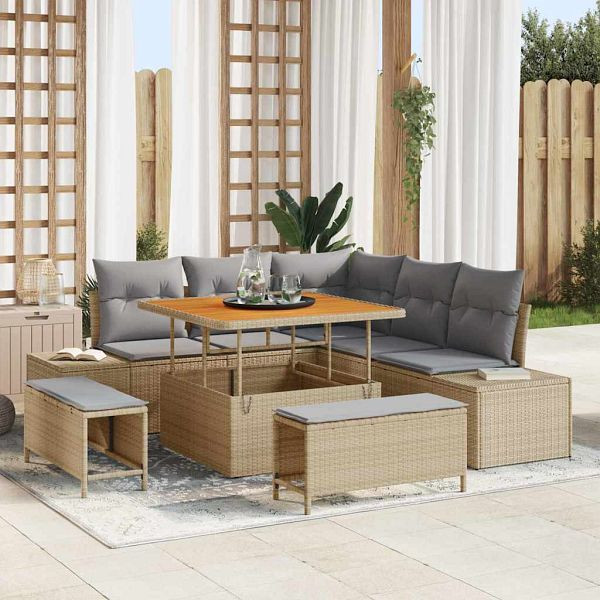 vidaXL Garten-Sofa-Set mit Speicher 8-teilig Beige Poly-Rattan, 3364727