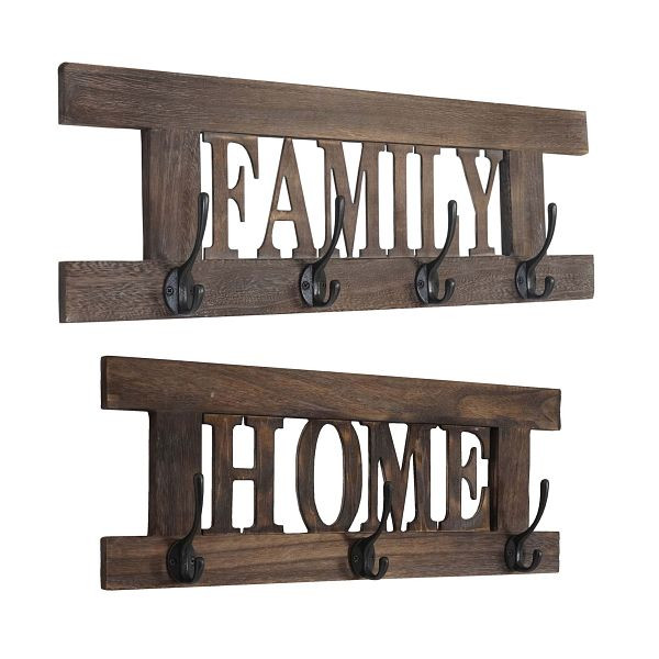 Mendler 2er Wandgarderoben Set HWC-C60 Home+Family Garderobenpaneel, Shabby-Look Vintage, braun, shabby, 44990+44987