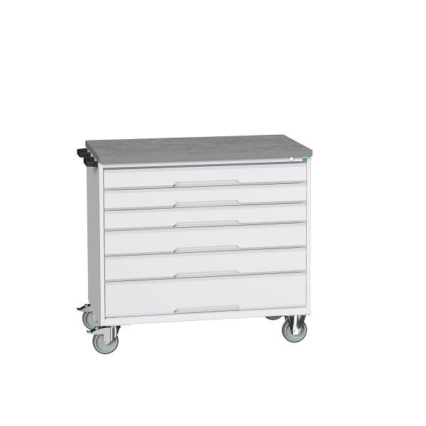 bott verso mobiler Schubladenschrank, mit 6 Schubladen und Linoleum-Top, BxTxH: 1050 x 600 x 980 mm, Lichtgrau / Lichtgrau, 16927053.16