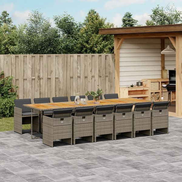 vidaXL 13-teilig Garten-Essgruppe mit Kissen Grau Poly Rattan, 3277717