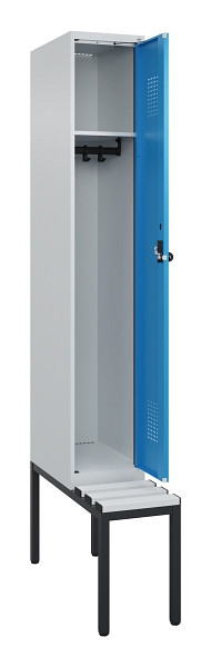 C+P Spind Evolo PLUS, 1 Abteile, 2120x300x815mm, 7035/5012, Haken 3, Drehriegel, Sitzfläche Kunststoff, Sitzbank, 0490507-10 S10061