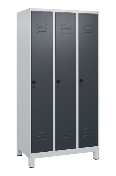 C+P Umkleidespind Classic PLUS mit Mitteltrennwand, Füße, 3 Abteile, 1800x900x500mm, 7035/7016, Drehriegel, 0800107-30F S10008