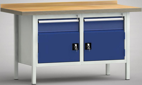 KLW Standard-Werkbank - 1500 x 700 x 900 mm L x T x H (ERGO-Version), links 150EA/Türe 350 mm, rechts 150EA/Türe 350 mm, WS177E-1500M40-E1650