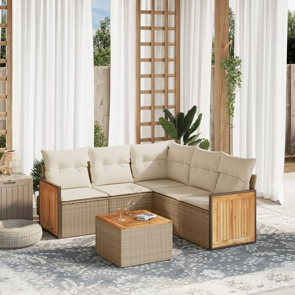 vidaXL 6-teilig Garten-Sofagarnitur mit Kissen Beige Poly Rattan, 3227647