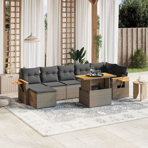 vidaXL 8-tlg. Garten-Sofagarnitur mit Kissen Grau Poly Rattan, 3273629