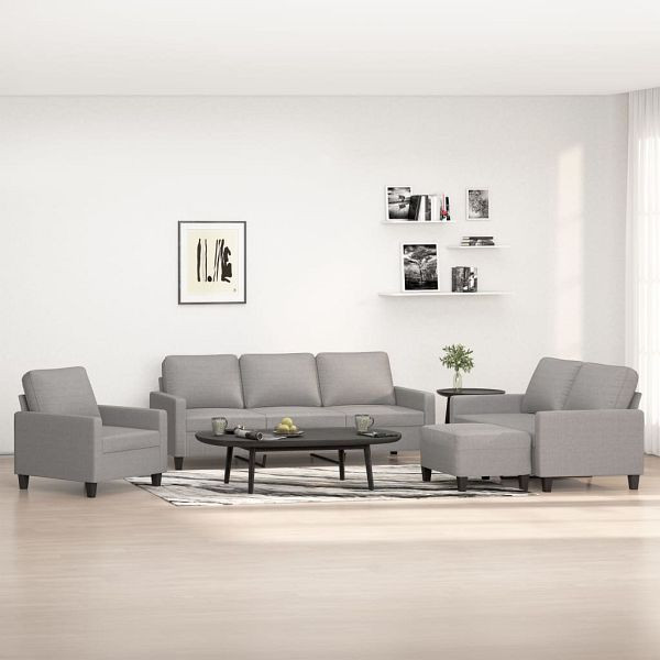 vidaXL 4-teilig Sofagarnitur mit Kissen Hellgrau Stoff, 3153697