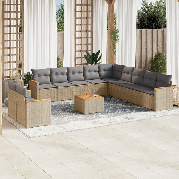 vidaXL 12-teilig Garten-Sofagarnitur mit Kissen Beige Poly Rattan, 3226136
