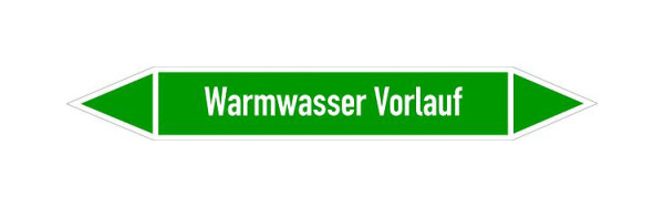 Schilder Klar Rohrleitungskennzeichen Warmwasser Vorlauf, 33000x90 mm Folie selbstklebend, 101475/95