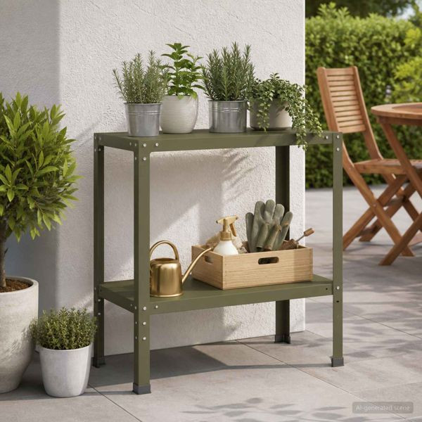 vidaXL Pflanztisch 80 x 40 x 80 cm Pulverbeschichteter Stahl Olivgrün, 8014865
