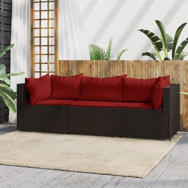 vidaXL 3-teilig Garten-Lounge-Set mit Kissen Braun Poly Rattan, 319814