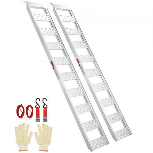 VEVOR Aluminiumrampen Gerade Rampe mit Stufen und Lastgurten, Tragbare Laderampe für Motorräder, Geländefahrzeuge, Lkws, ZZZ12502781222T17V0