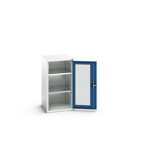 bott verso Flügeltürschrank mit Sichtfenster, mit 2 Fachböden, BxTxH: 525 x 550 x 1000 mm, Lichtgrau / Enzianblau, 16926076.11