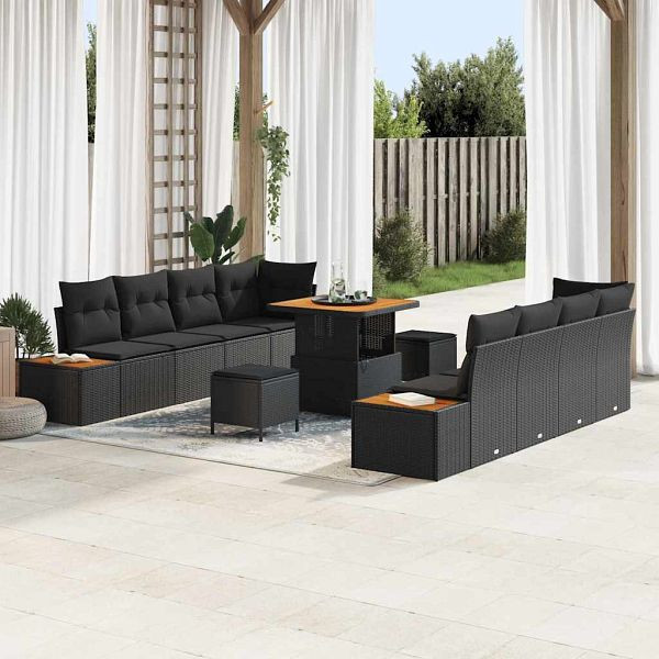 vidaXL Garten-Sofa-Set mit Kissen 11-teilig Schwarz 80 x 80 x 71 cm, 3364834