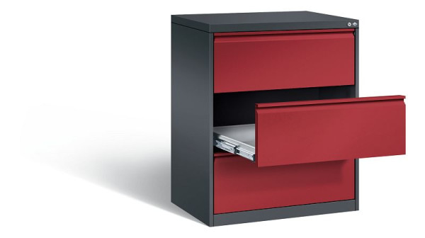 C+P Karteischrank Acurado, H1045xB787xT590mm, Farbe: Schwarzgrau / Rubinrot, Griffleiste, 12923-322 S10038