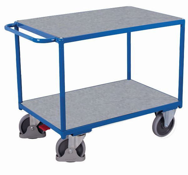 VARIOfit Schwerer Tischwagen mit 2 Zinkblechladeflächen, Außenmaße: 1.390 x 800 x 920 mm (BxTxH), sw-800.505