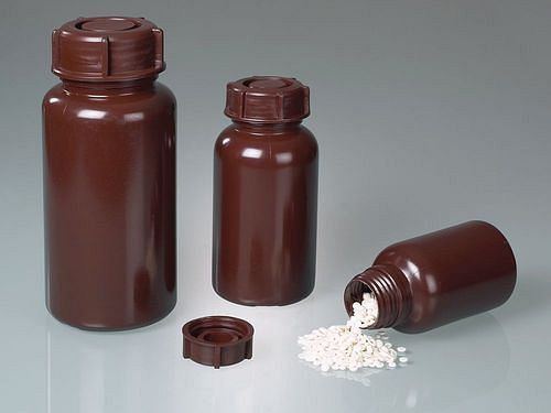 DENIOS Weithalsflasche aus LDPE, braun, für z.B. lichtempfindliche Flüssigkeiten, 1000 ml, VE: 24 Stück, 309696