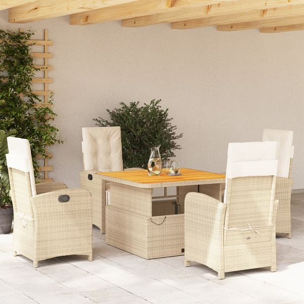 vidaXL 5-teilig Garten-Essgruppe mit Kissen Beige Poly Rattan, 3277354
