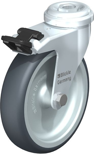 Blickle LRA-TPA 100G-FI Apparate-Lenkrolle mit Rückenloch & Feststeller, Thermoplastisches Gummi-Elastomer, Grau, 331264