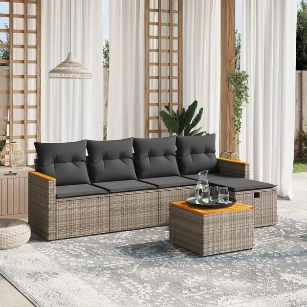 vidaXL 6-tlg. Garten-Sofagarnitur mit Kissen Grau Poly Rattan, 3265295