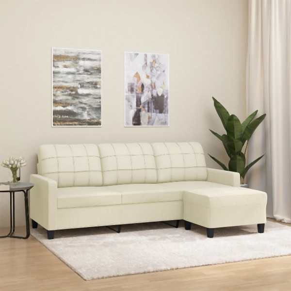 vidaXL 3-Sitzer-Sofa mit Hocker Creme 180 cm Kunstleder, 3201015