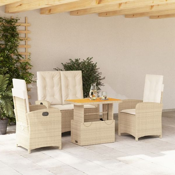 vidaXL 4-teilig Garten-Essgruppe mit Kissen Beige Poly Rattan, 3277359