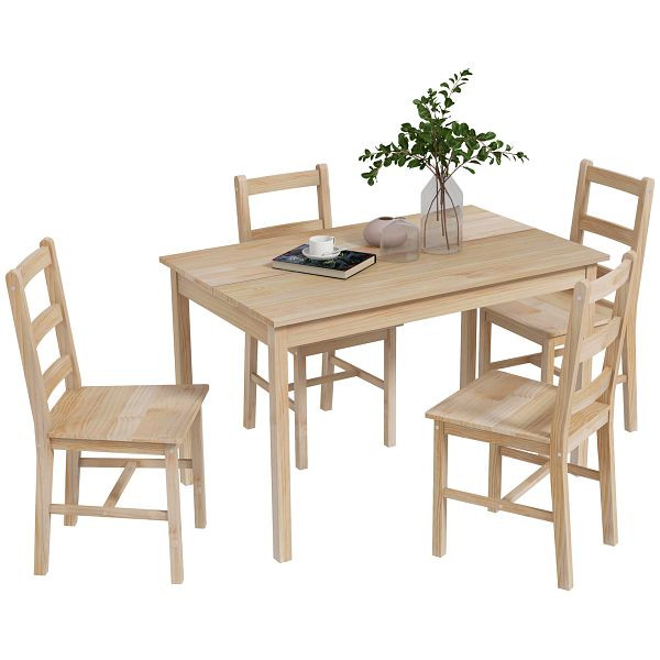 HOMCOM 5-teilige Essgruppe Massivholz 118 x 73 x 75 cm, Natur, 83A-090V00ND