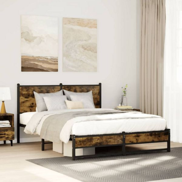 vidaXL Metallbett ohne Matratze Räuchereiche 150x200 cm, 4007834