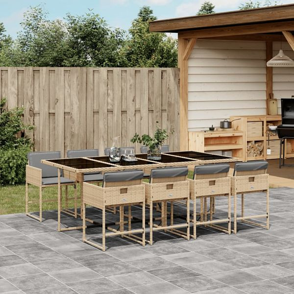 vidaXL 9-teilig Garten-Essgruppe mit Kissen Beigemischung Poly Rattan, 3278051