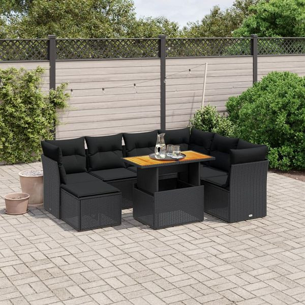 vidaXL 8-teilig Garten-Sofagarnitur mit Kissen Schwarz Poly Rattan, 3275491