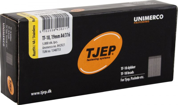 TJEP TF18 19mm Stift, rostfrei A4 Box 5.000 Stück, Brads und Stifte, 842021