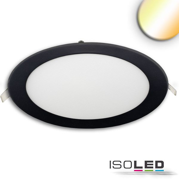 ISOLED LED Downlight, 24W, rund ultraflach schwarz, 300mm, ColorSwitch 3000/3500/4000K, dimmbar, 115598