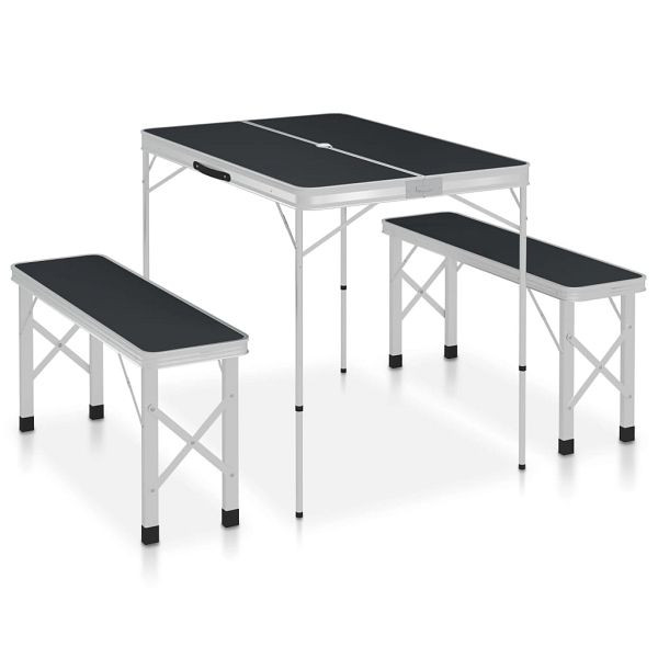 vidaXL Klappbarer Campingtisch mit 2 Sitzbänken Aluminium Grau, 48183