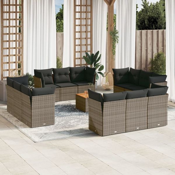 vidaXL 13-teilig Garten-Sofagarnitur mit Kissen Grau Poly Rattan, 3223540