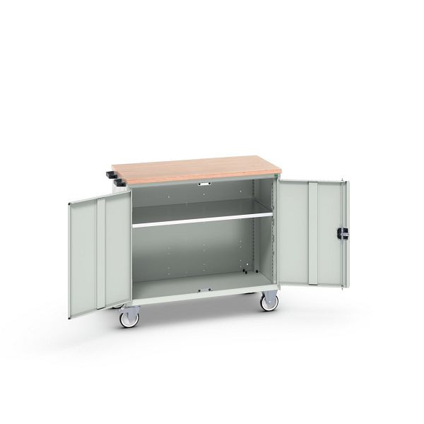 bott verso mobiler Schubladenschrank, mit 2 Türen, Fachboden und Multiplex-Top, BxTxH: 1050 x 600 x 980 mm, Lichtgrau / Lichtgrau, 16927063.16