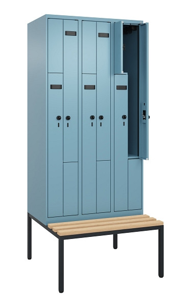 C+P Z-Spind Evolo PLUS, 6 Fächer, 2120x900x815mm, 0010/0010, Drehriegel, Sitzfläche Buche-Hartholz, Sitzbank, 0490537-306 S10021