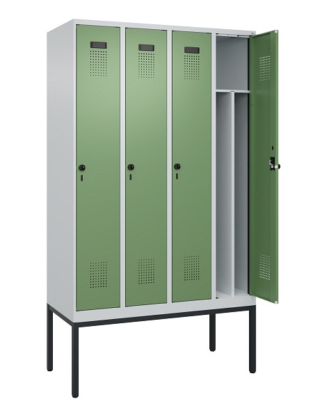 C+P Spind Evolo PLUS, Gestell, 4 Abteile, 2120x1200x500mm, 7035/6011, Verschluss Drehriegel, 0490307-40F S10010