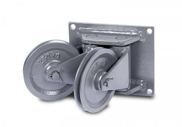 KÖSTER Schwenkbare Doppelseilrolle mit Rollenbock und Gleitlagerung WZ 43,5, vorgesehener Seildurchmesser 10-12 mm, 140.100.435