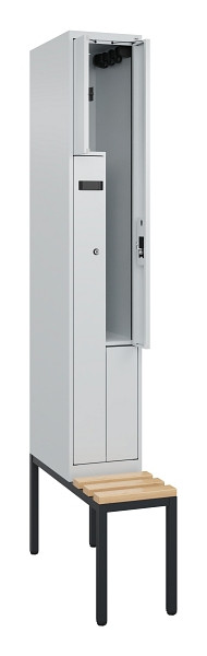 C+P Z-Spind Evolo PLUS, Bank, 2 Fächer, 2120x300x815mm, 7035/7035, Zylinderschloss, Sitzfläche Buche-Hartholz, Sitzbank, 0490537-102 S10038