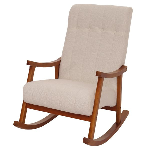 Mendler Schaukelstuhl HWC-K10, Relaxsessel, Holz FSC® Stoff/Textil Bouclé (450g/m²), beige, Gestell Walnuss-Optik, 108863