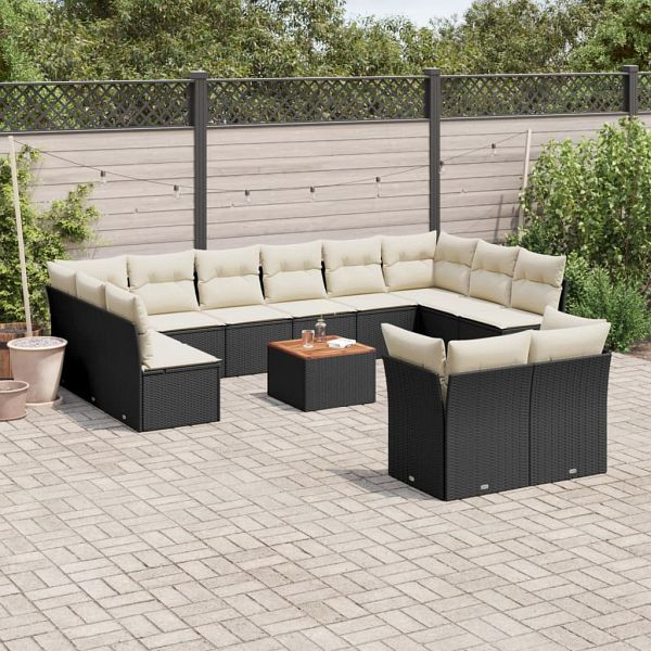 vidaXL 13-teilig Garten-Sofagarnitur mit Kissen Schwarz Poly Rattan, 3223914