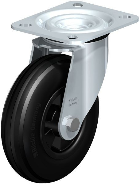 Blickle L-VWPP 125R Stahlblech-Lenkrolle, mittelschwere Ausführung, mit Anschraubplatte, Weichgummi, Schwarz, 755152