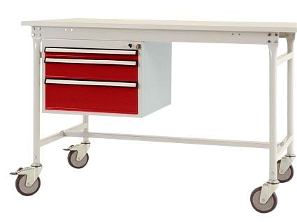 Manuflex Gehäuse-Unterbau mobil, Nutzhöhe 3 Schubfächer mm mit rubinrot RAL 3003, für Tischtiefe 800 mm, Rubinrot, ZB4682.3003